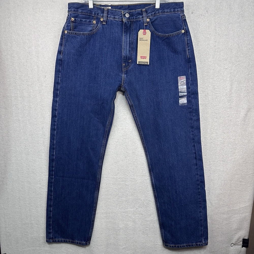 NWT Levi 505 Regular Straight Leg Denim Jeans 38X32 Mens